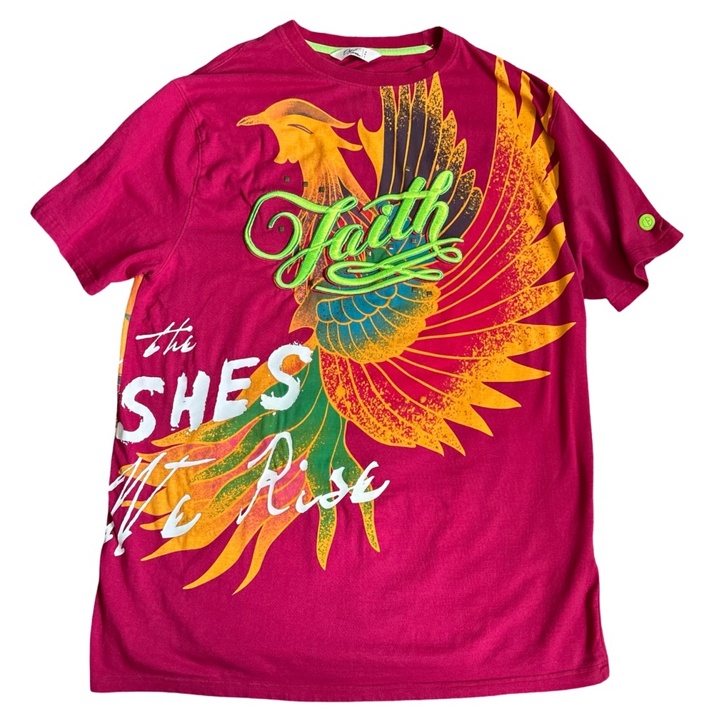 Original Fables‎ Embroidered Faith Phoenix T-Shirt Raspberry Streetwear Size 3XL